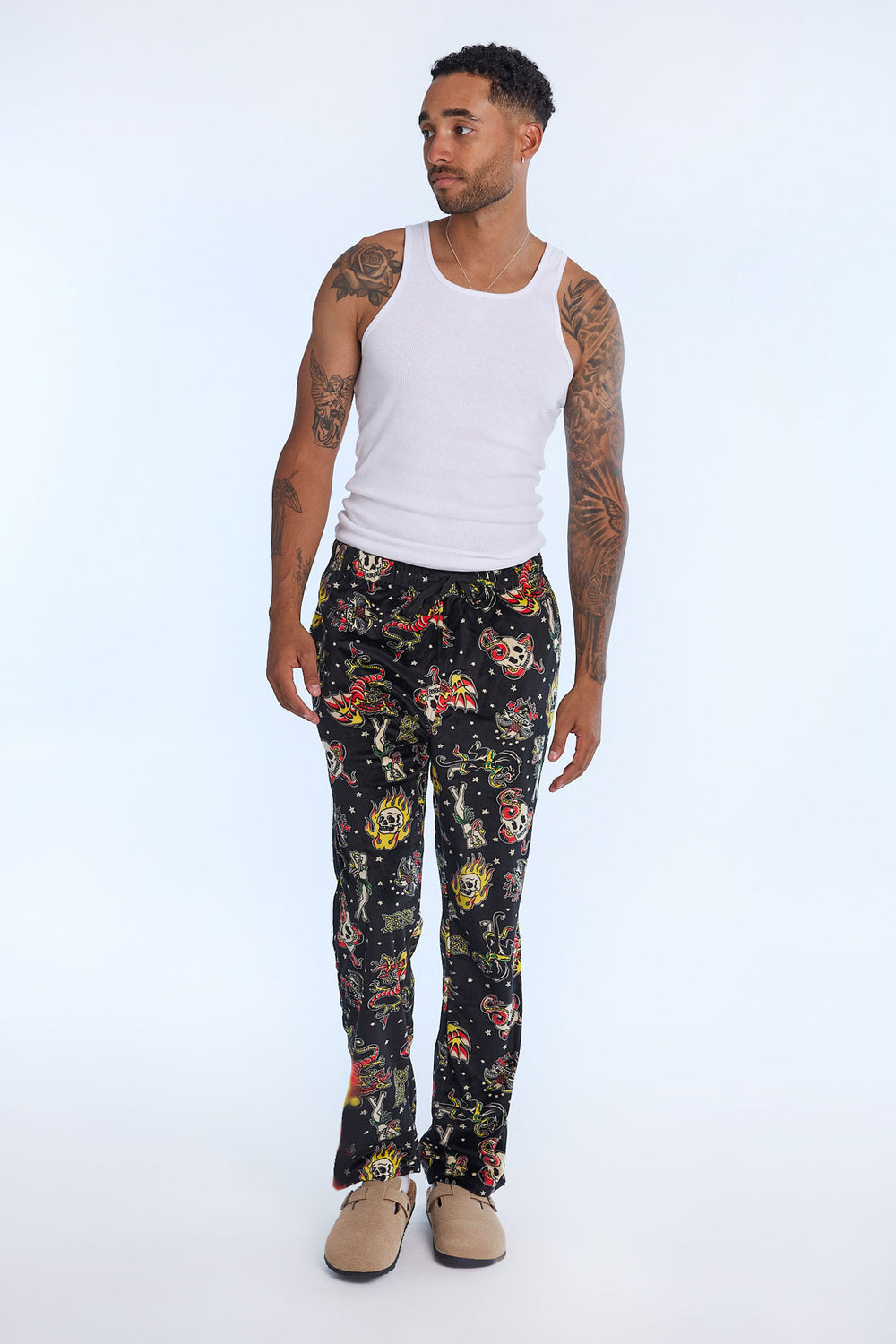 Mens Tattoo Graphic Plush Pajama Pant Mens Tattoo Graphic Plush Pajama Pant