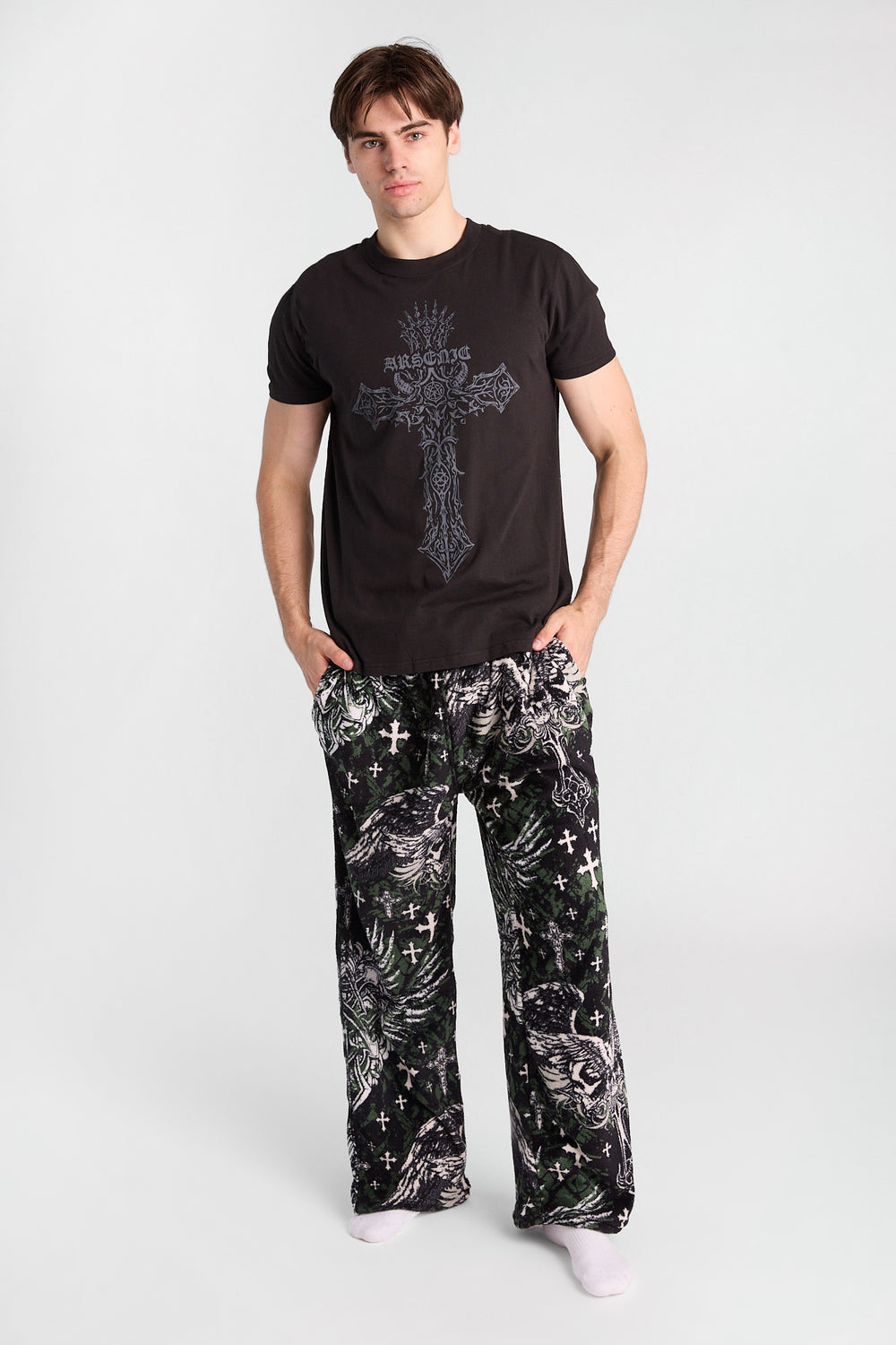 Pantalon de pyjama à imprimé de crânes ailés Arsenic Pantalon de pyjama à imprimé de crânes ailés Arsenic