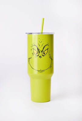 Gobelet en métal avec couvercle et paille Le Grinch