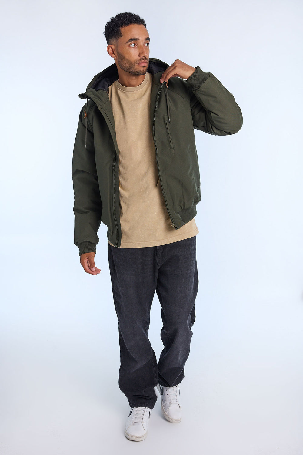 Mens Hooded Raglan Bomber Jacket Mens Hooded Raglan Bomber Jacket