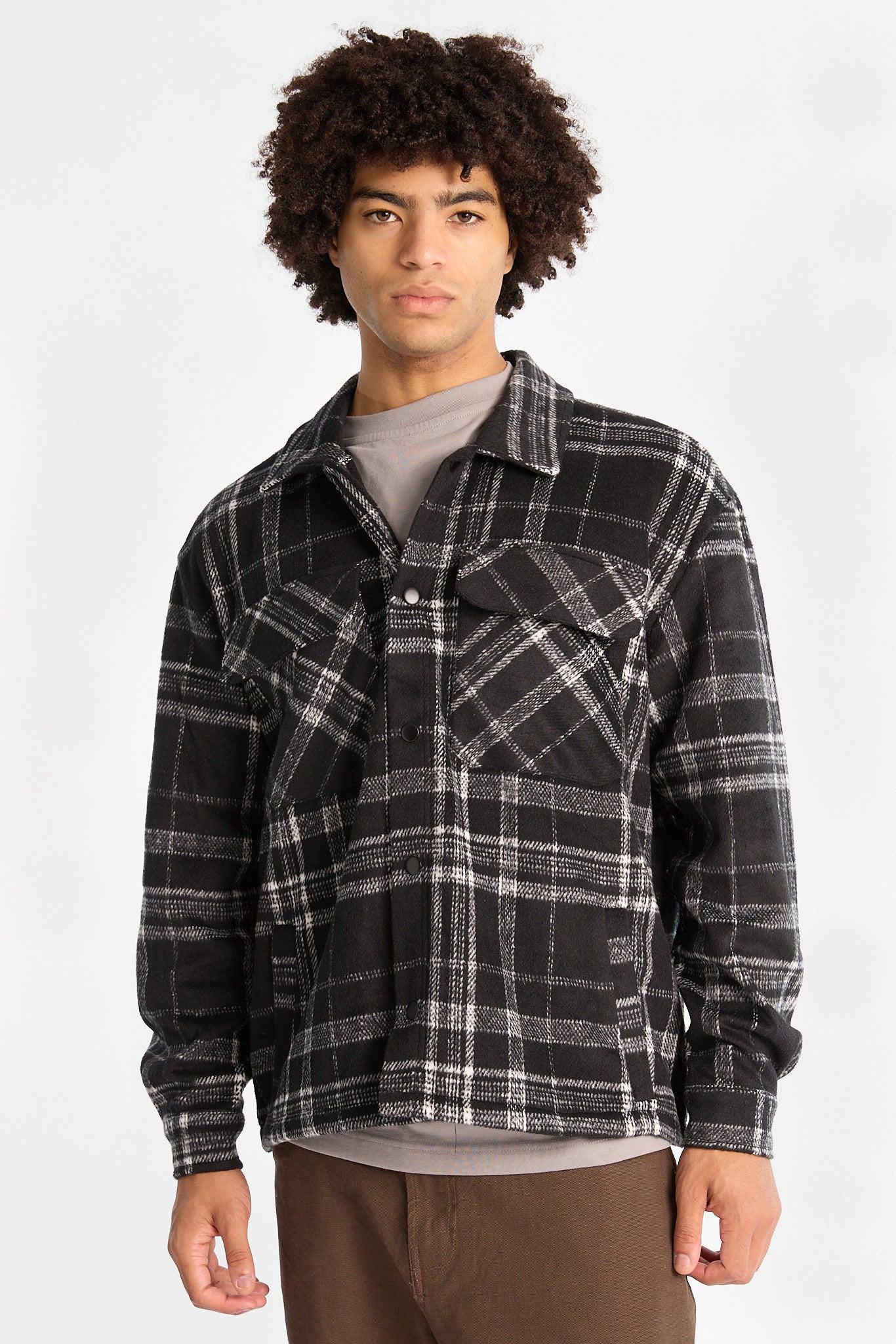 North Western Plaid Button-Up Shacket - /