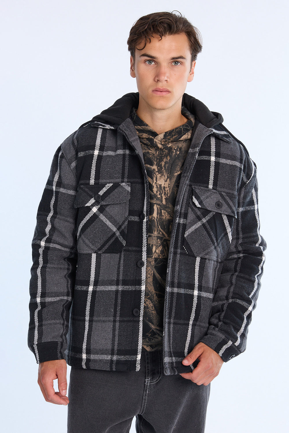Mens Lined Hooded Flannel Shacket Mens Lined Hooded Flannel Shacket