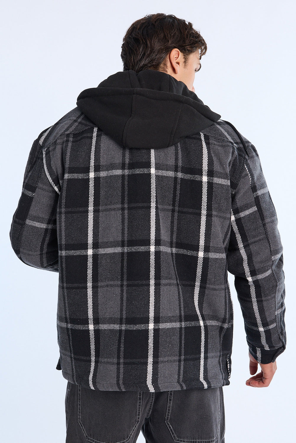 Mens Lined Hooded Flannel Shacket Mens Lined Hooded Flannel Shacket
