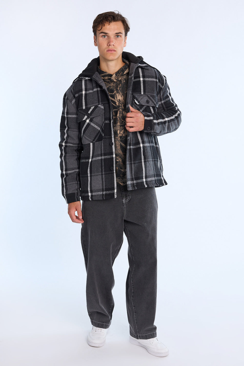 Mens Lined Hooded Flannel Shacket Mens Lined Hooded Flannel Shacket