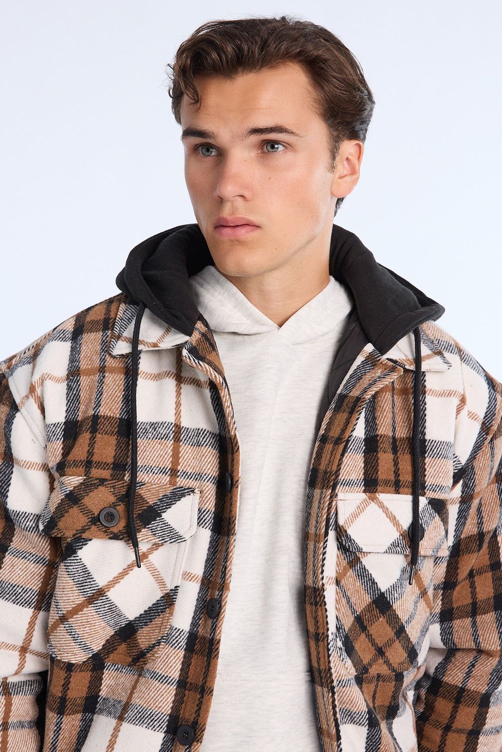 Mens Lined Hooded Flannel Shacket Mens Lined Hooded Flannel Shacket