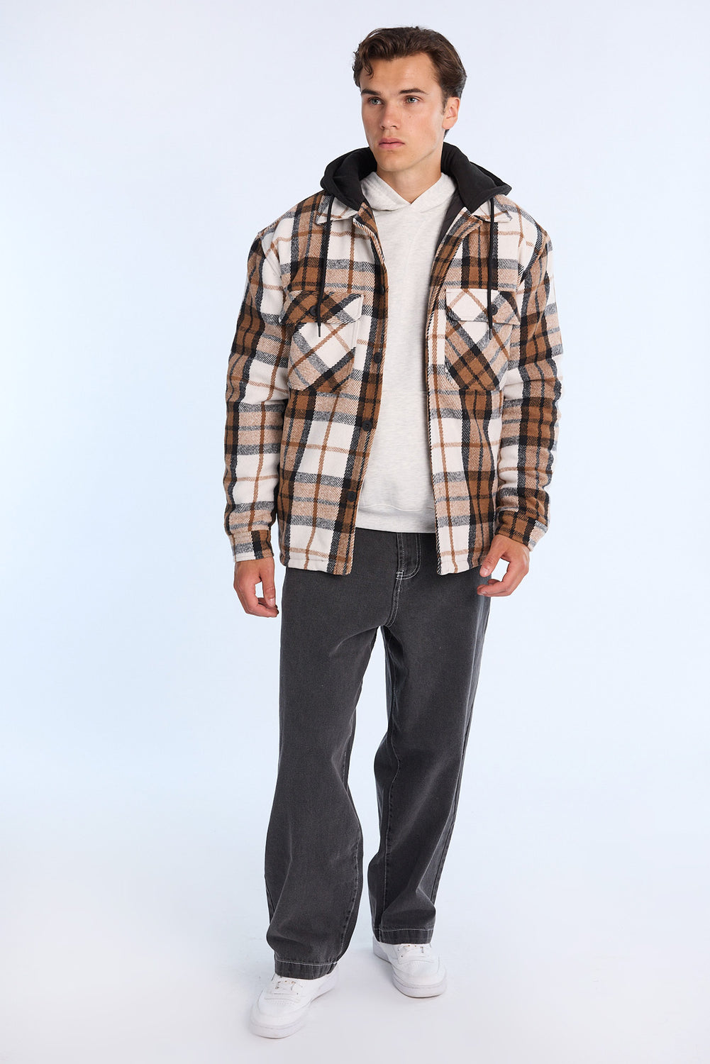 Mens Lined Hooded Flannel Shacket Mens Lined Hooded Flannel Shacket