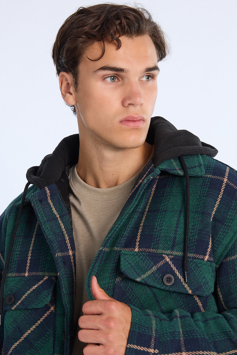 Mens Lined Hooded Flannel Shacket Mens Lined Hooded Flannel Shacket