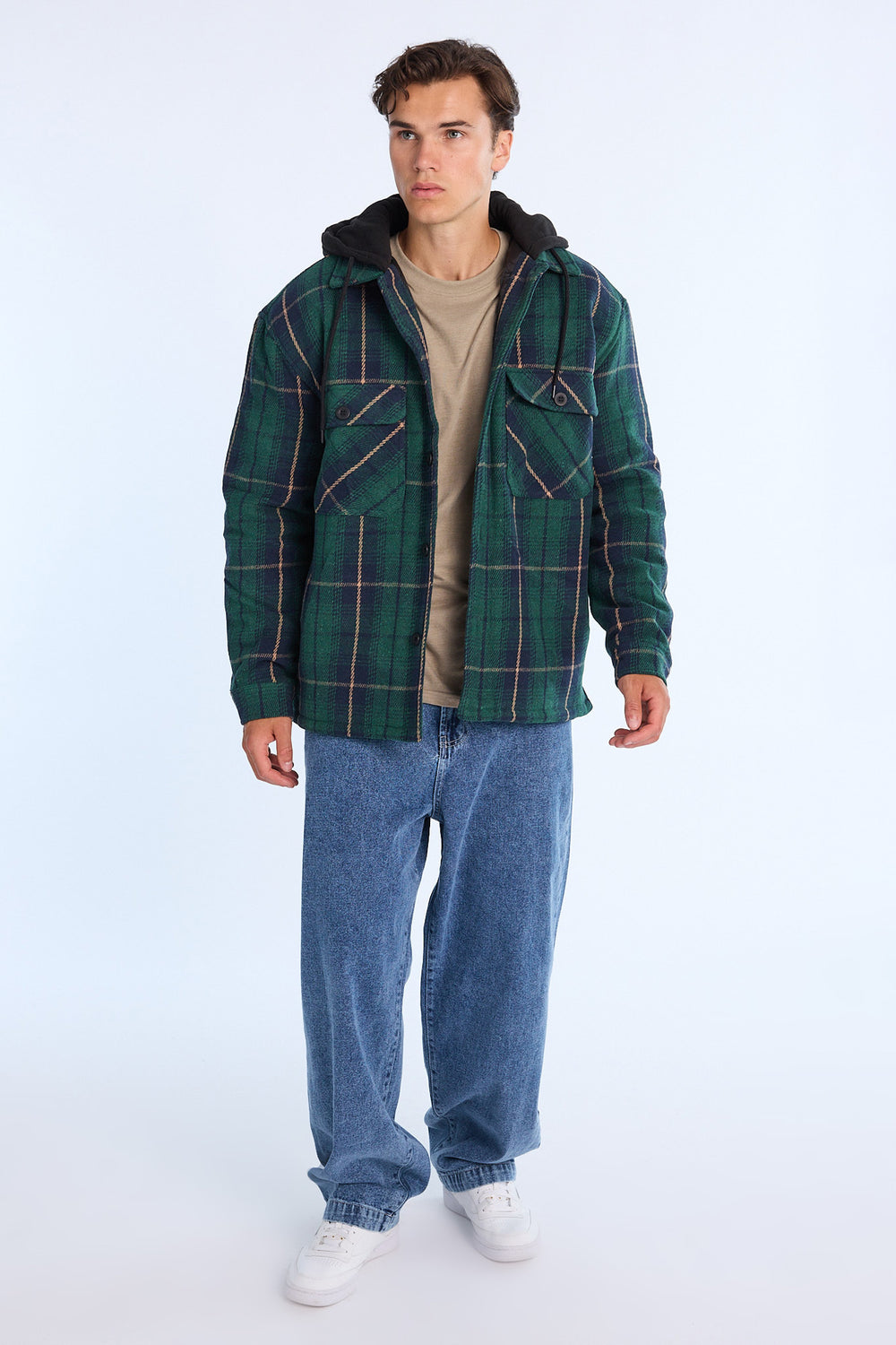 Mens Lined Hooded Flannel Shacket Mens Lined Hooded Flannel Shacket