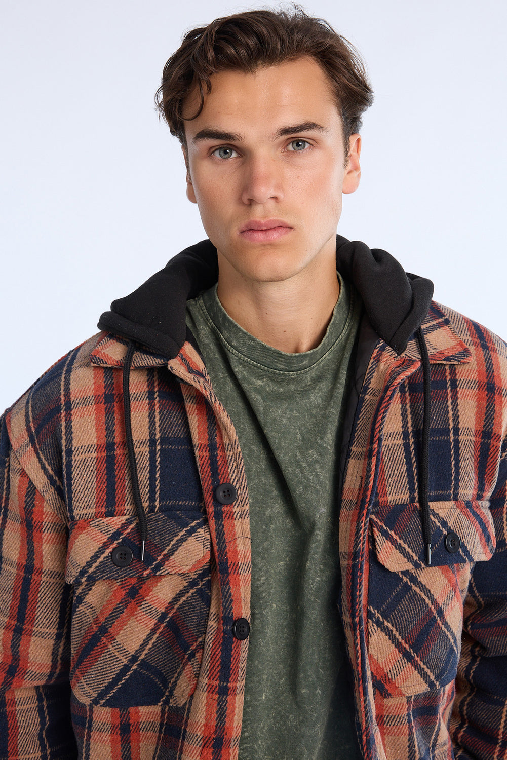 Mens Lined Hooded Flannel Shacket Mens Lined Hooded Flannel Shacket