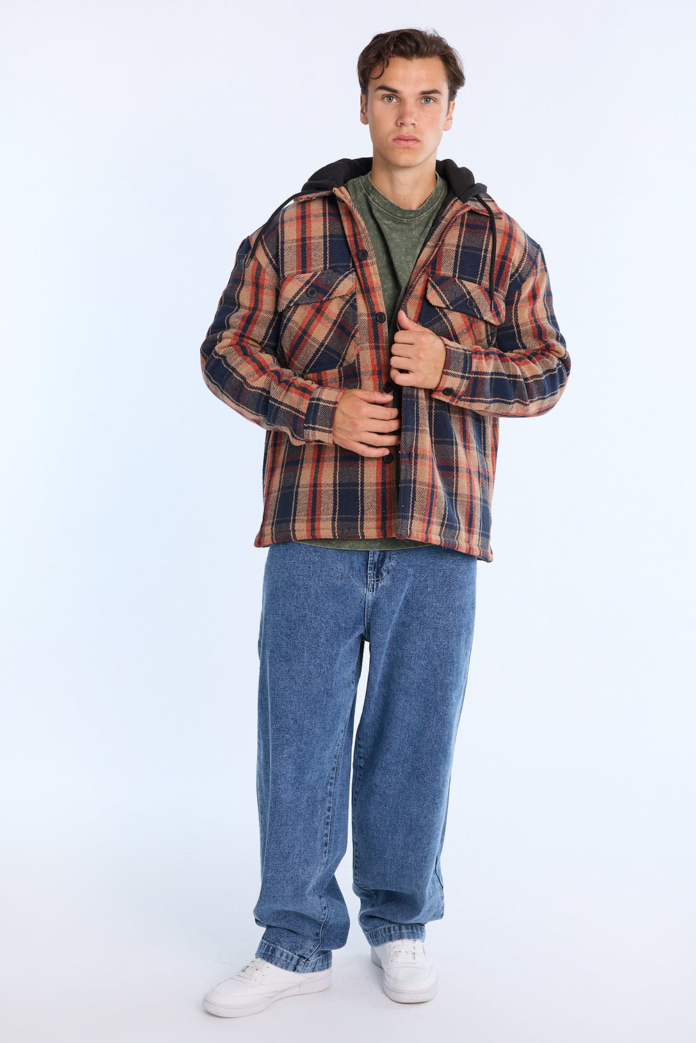 Mens Lined Hooded Flannel Shacket Mens Lined Hooded Flannel Shacket