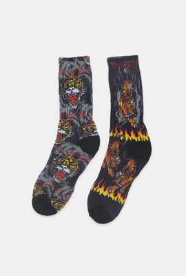 Ed Hardy Mens 2-Pack Tiger Crew Socks