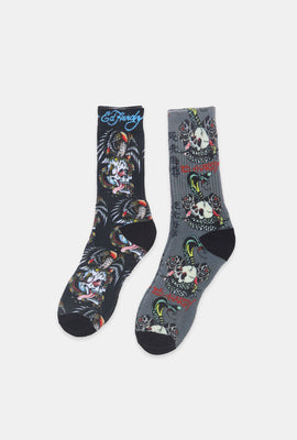 Ed Hardy Mens 2-Pack Snake & Eagle Crew Socks