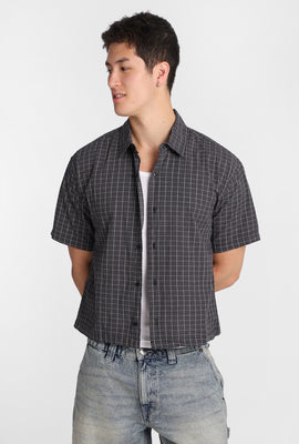 Cropped Plaid Short Sleeve Button-Up Shirt