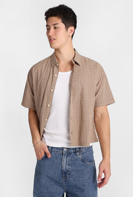 Cropped Plaid Short Sleeve Button-Up Shirt