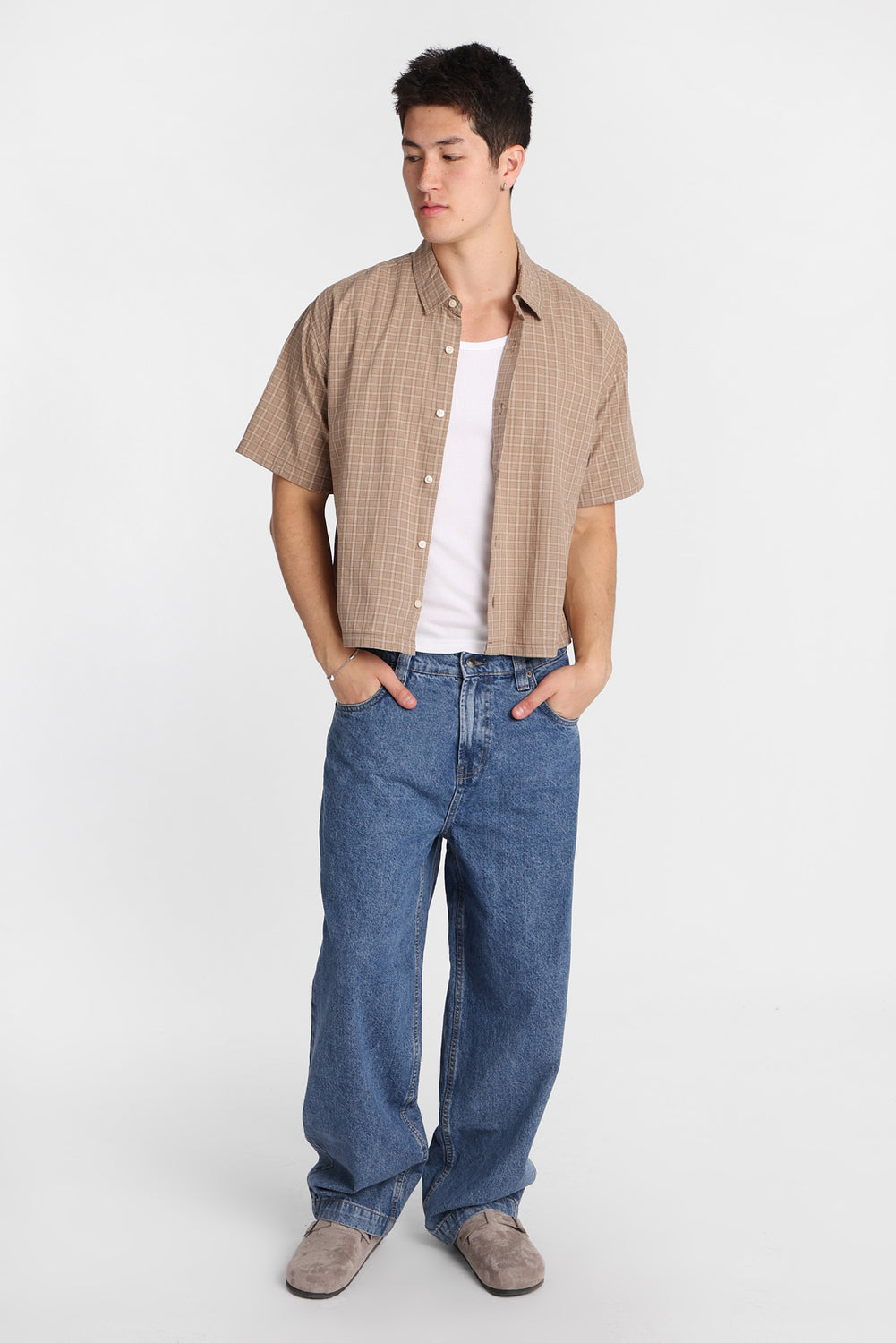 Cropped Plaid Short Sleeve Button-Up Shirt Cropped Plaid Short Sleeve Button-Up Shirt
