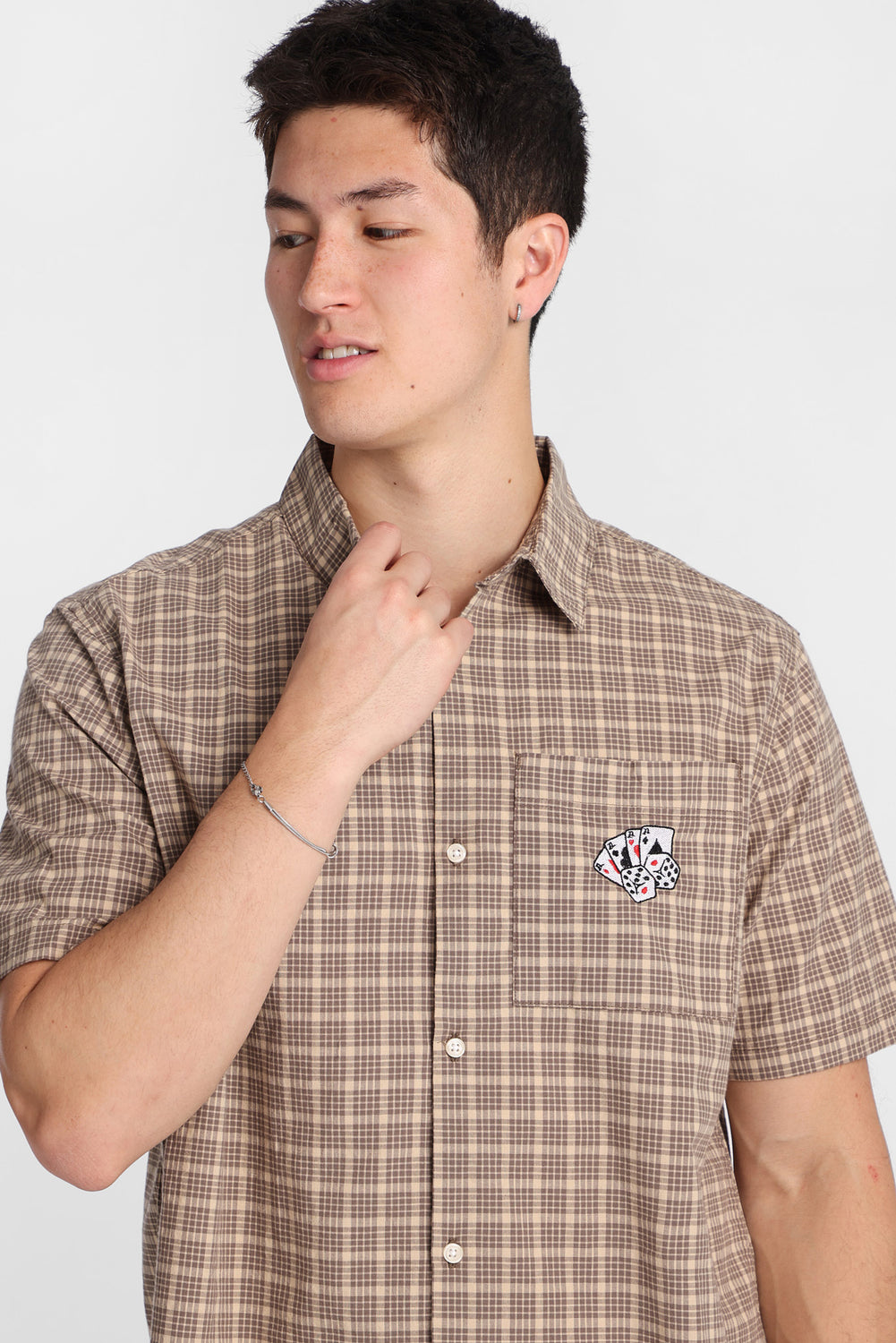 Card Embroidered Plaid Button-Up Shirt Card Embroidered Plaid Button-Up Shirt