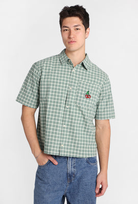 Chemise à carreaux brodé cerise