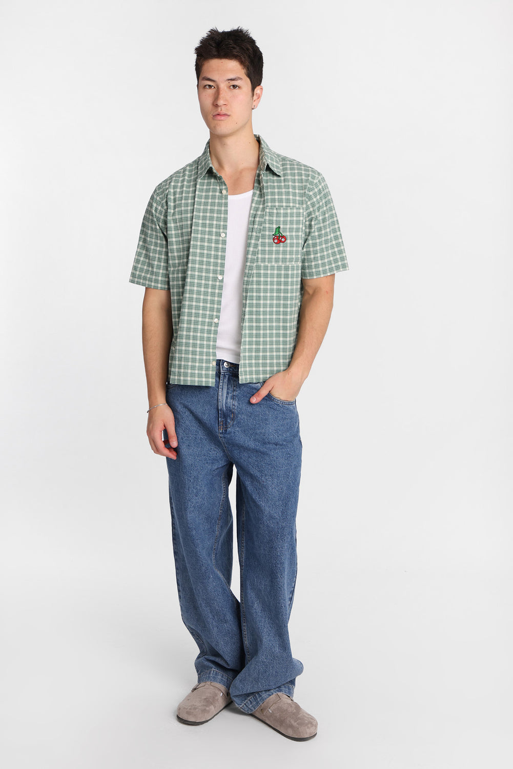 Cherry Embroidered Plaid Button-Up Shirt Cherry Embroidered Plaid Button-Up Shirt