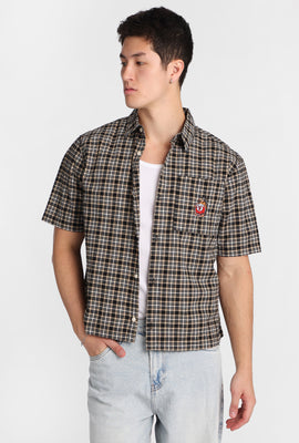 7-Ball Embroidered Plaid Button-Up Shirt