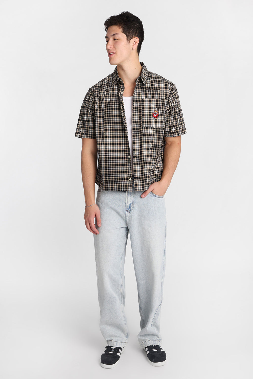 7-Ball Embroidered Plaid Button-Up Shirt 7-Ball Embroidered Plaid Button-Up Shirt