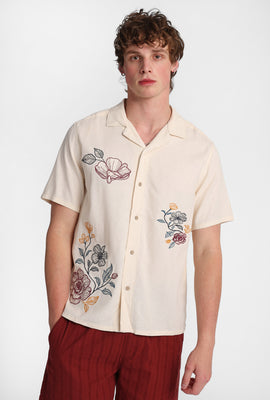 Floral Embroidered Linen-Blend Button-Up Shirt
