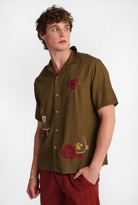 Floral Embroidered Linen-Blend Button-Up Shirt