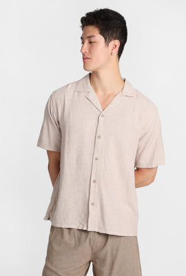 Linen-Blend Short Sleeve Button-Up Shirt