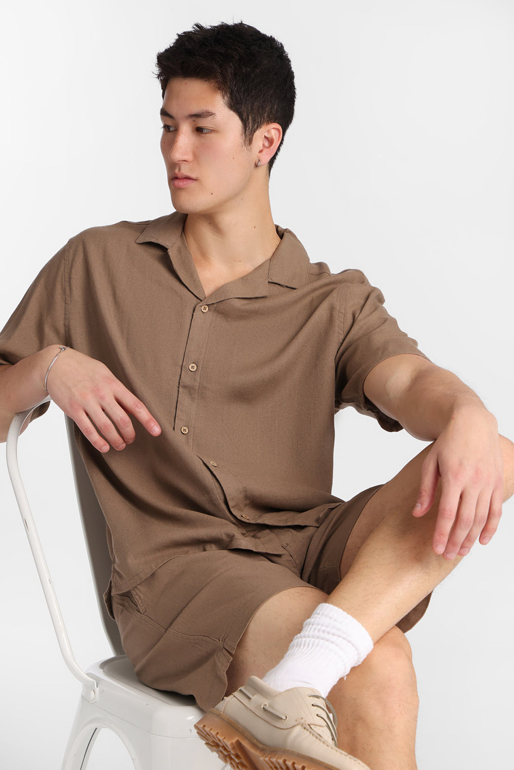 Chemise boutonnée en mélange de lin Chemise boutonnée en mélange de lin