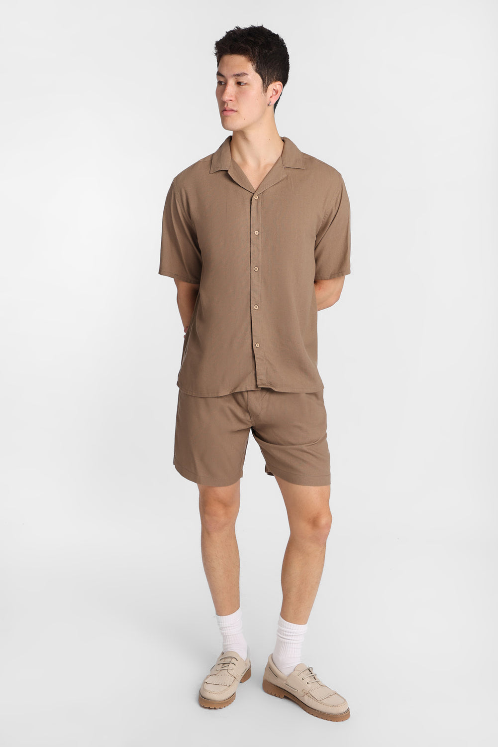Chemise boutonnée en mélange de lin Chemise boutonnée en mélange de lin