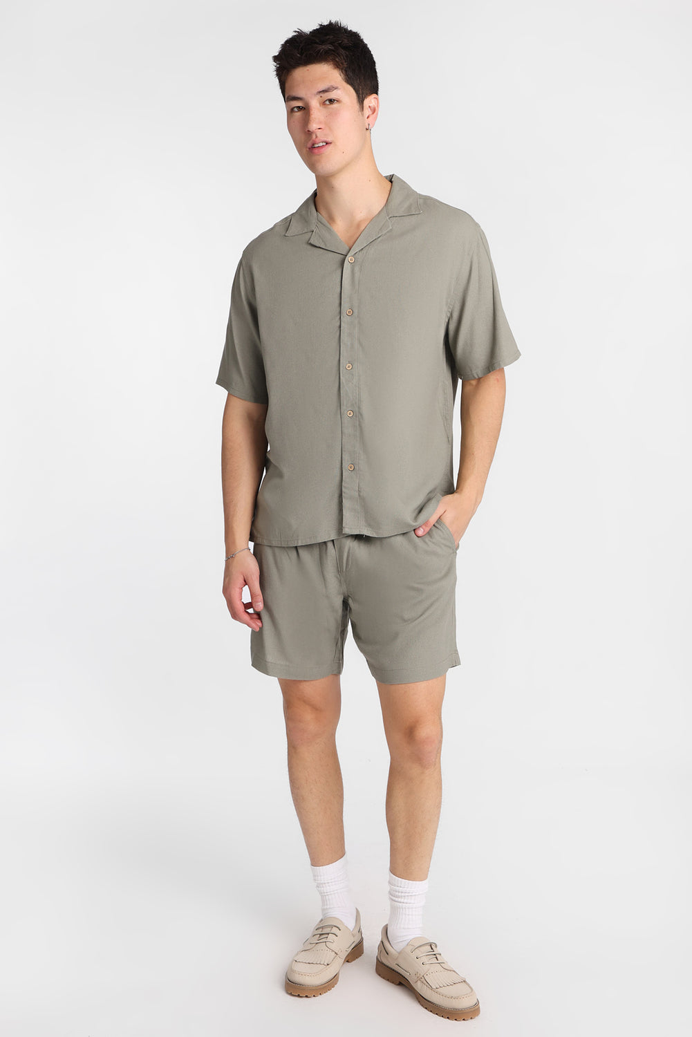 Chemise boutonnée en mélange de lin Chemise boutonnée en mélange de lin