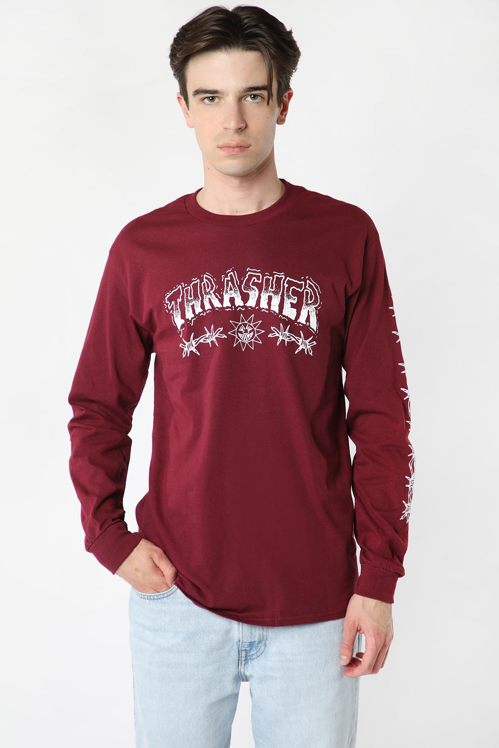 Thrasher Barbed Wire Long Sleeve Top Burgundy