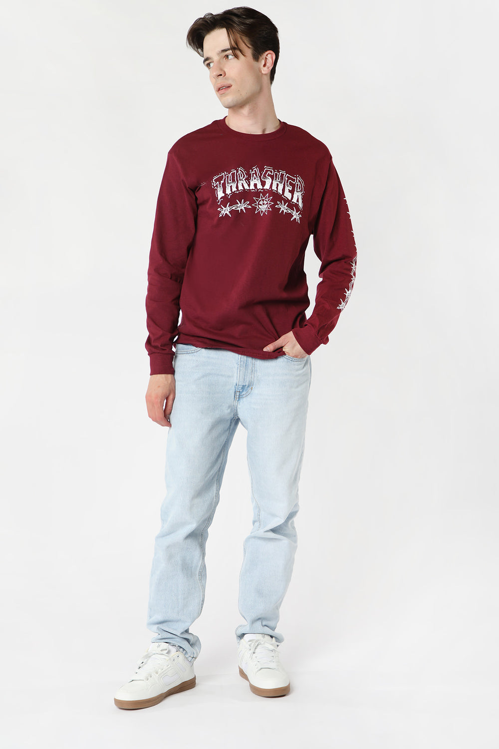 Thrasher Barbed Wire Long Sleeve Top Burgundy