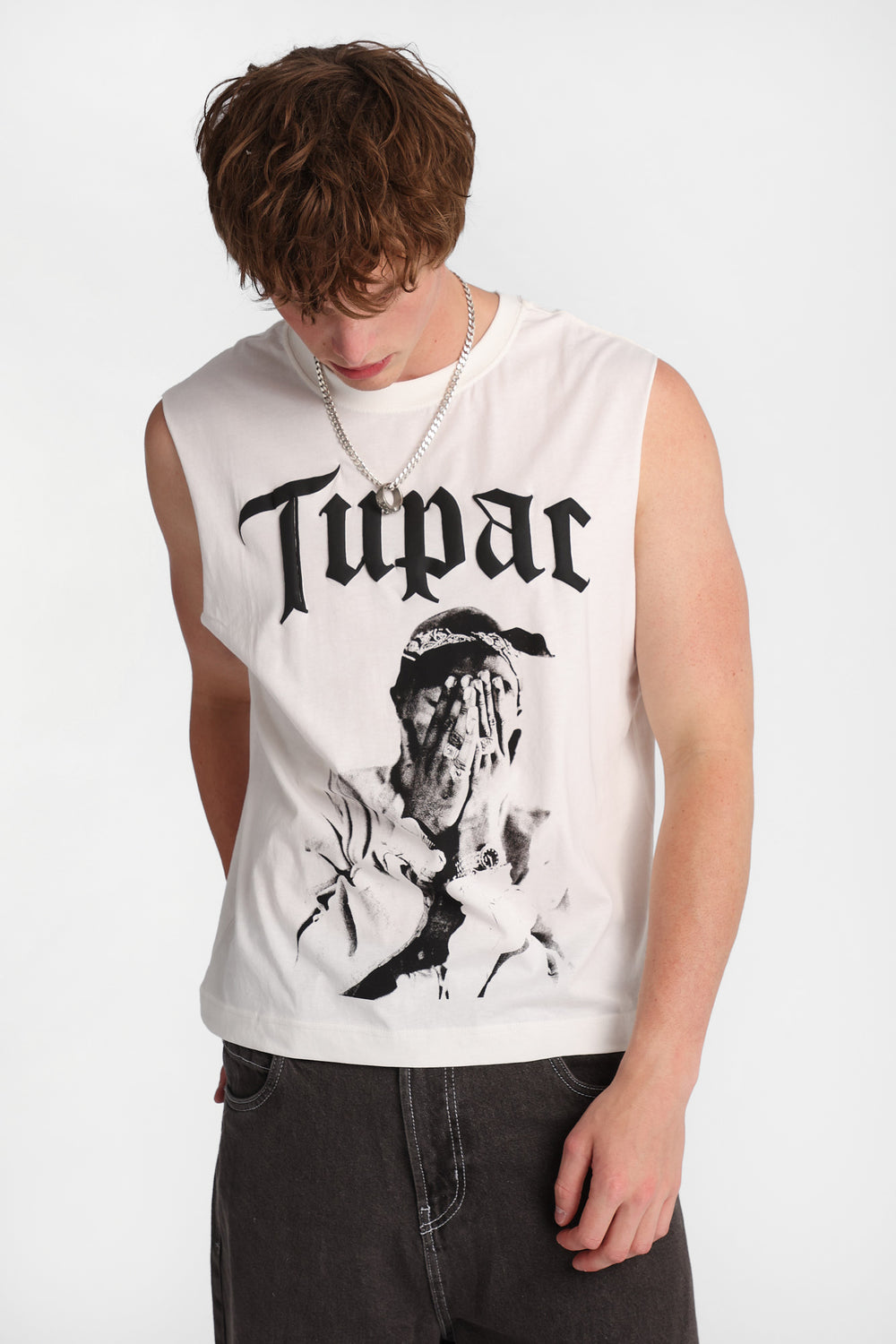 Tupac Puff Print Graphic Oversized Tank Top Tupac Puff Print Graphic Oversized Tank Top