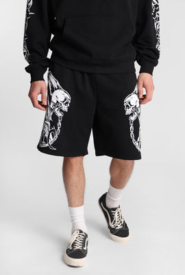 Arsenic Skull Print Fleece Shorts
