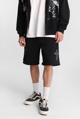 Arsenic Embroidered Cross Fleece Shorts