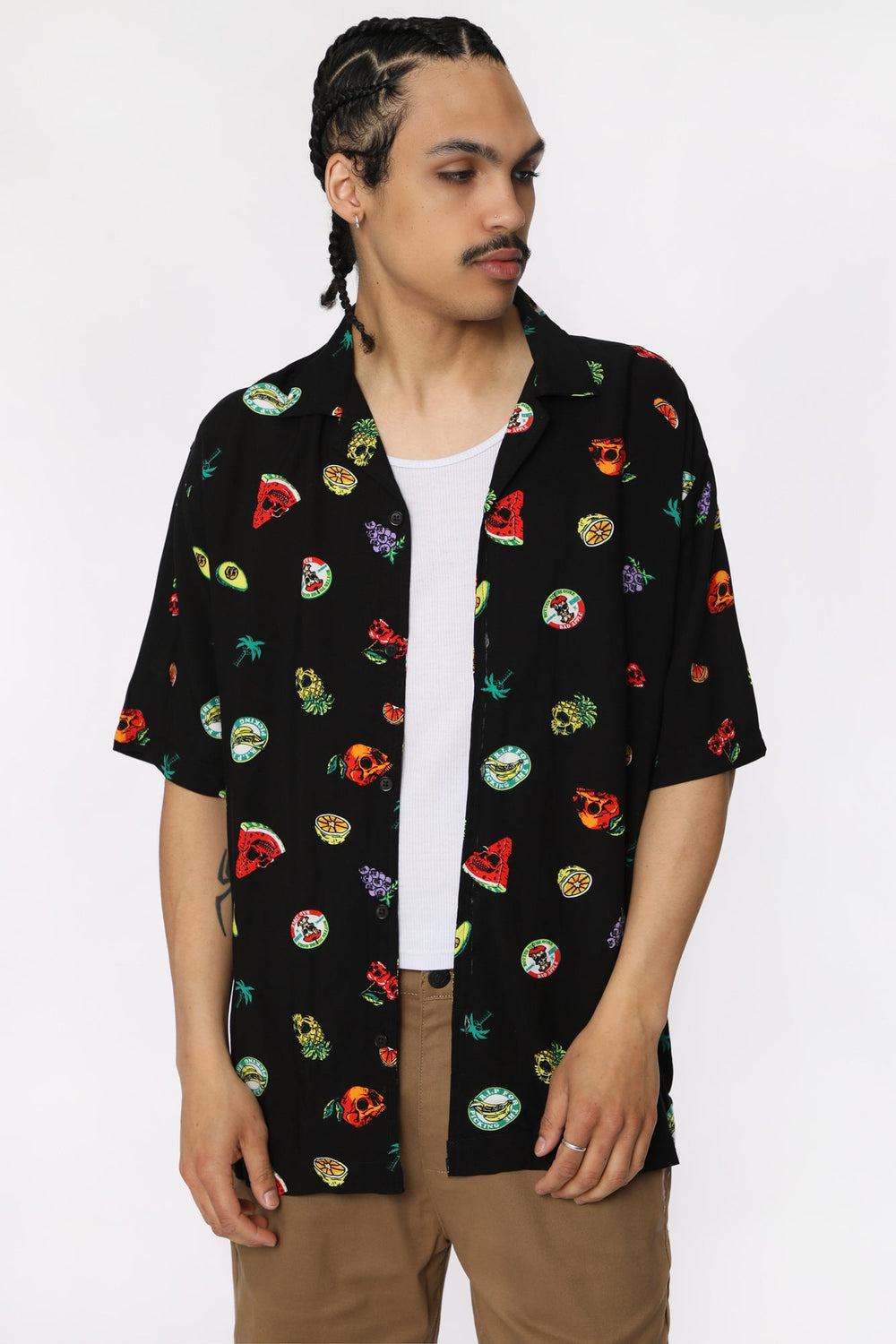 Arsenic Mens Black Printed Rayon Button-Up Arsenic Mens Black Printed Rayon Button-Up