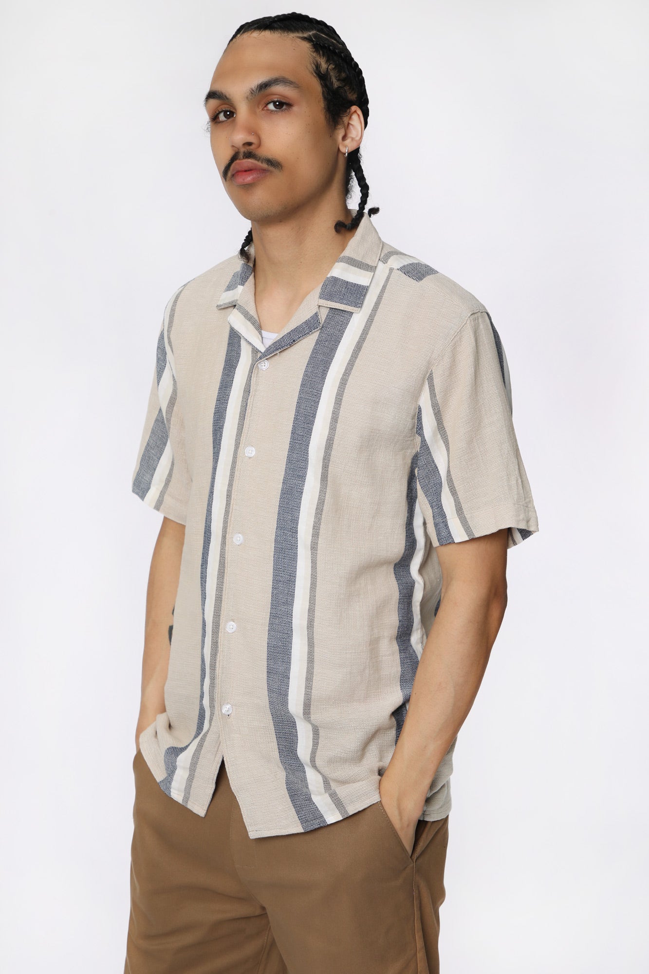 Amnesia Mens Cotton Gauze Button-Up - Sand /