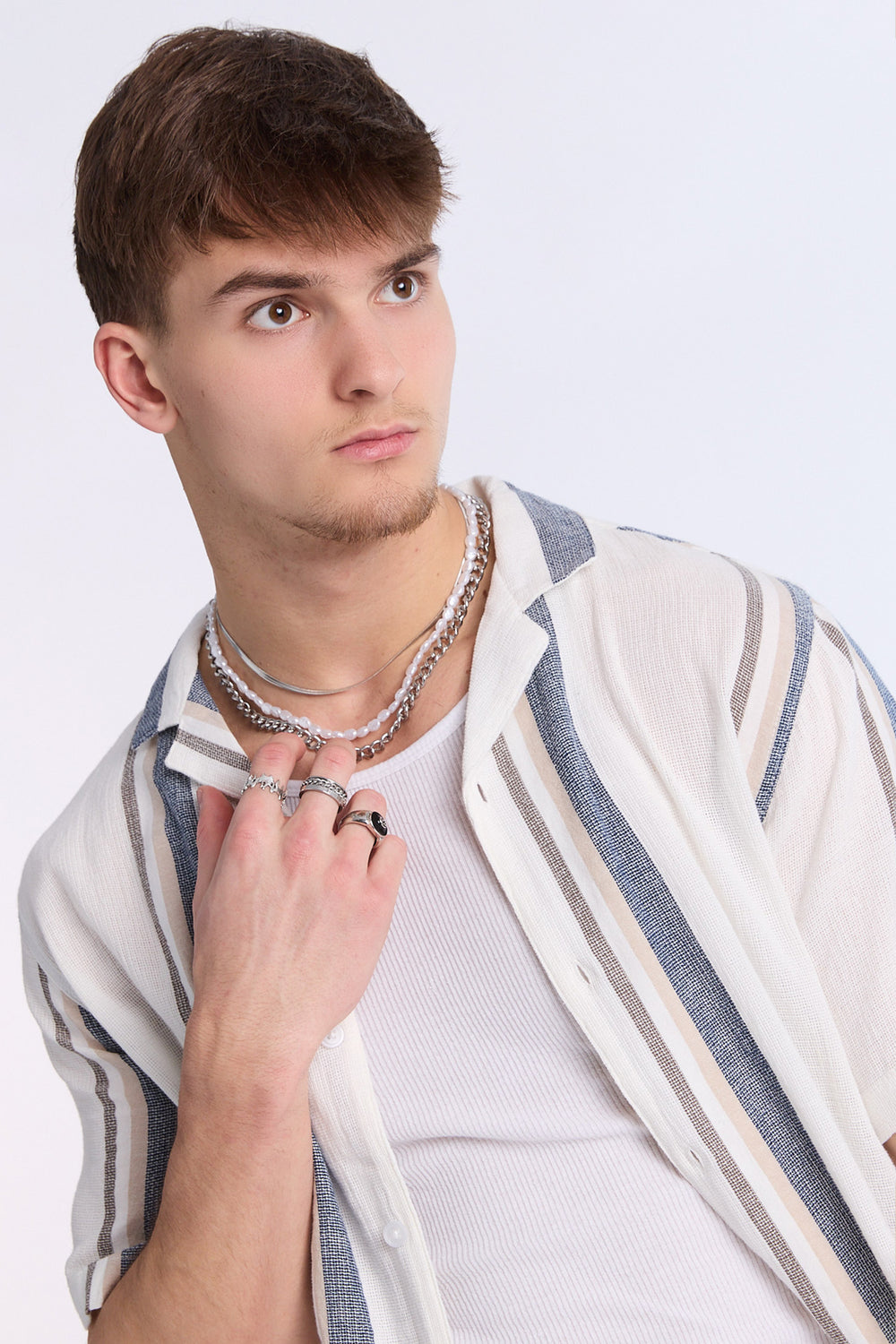Arsenic Mens Striped Gauze Button-Up Arsenic Mens Striped Gauze Button-Up