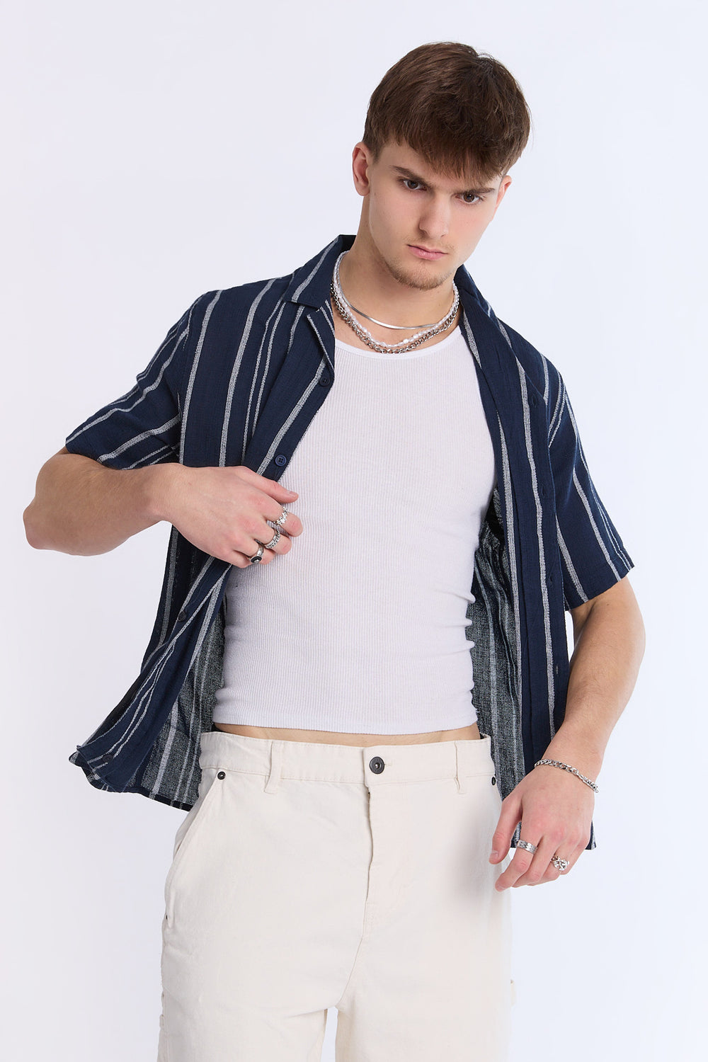 Arsenic Mens Multi Stripe Gauze Button-Up Arsenic Mens Multi Stripe Gauze Button-Up