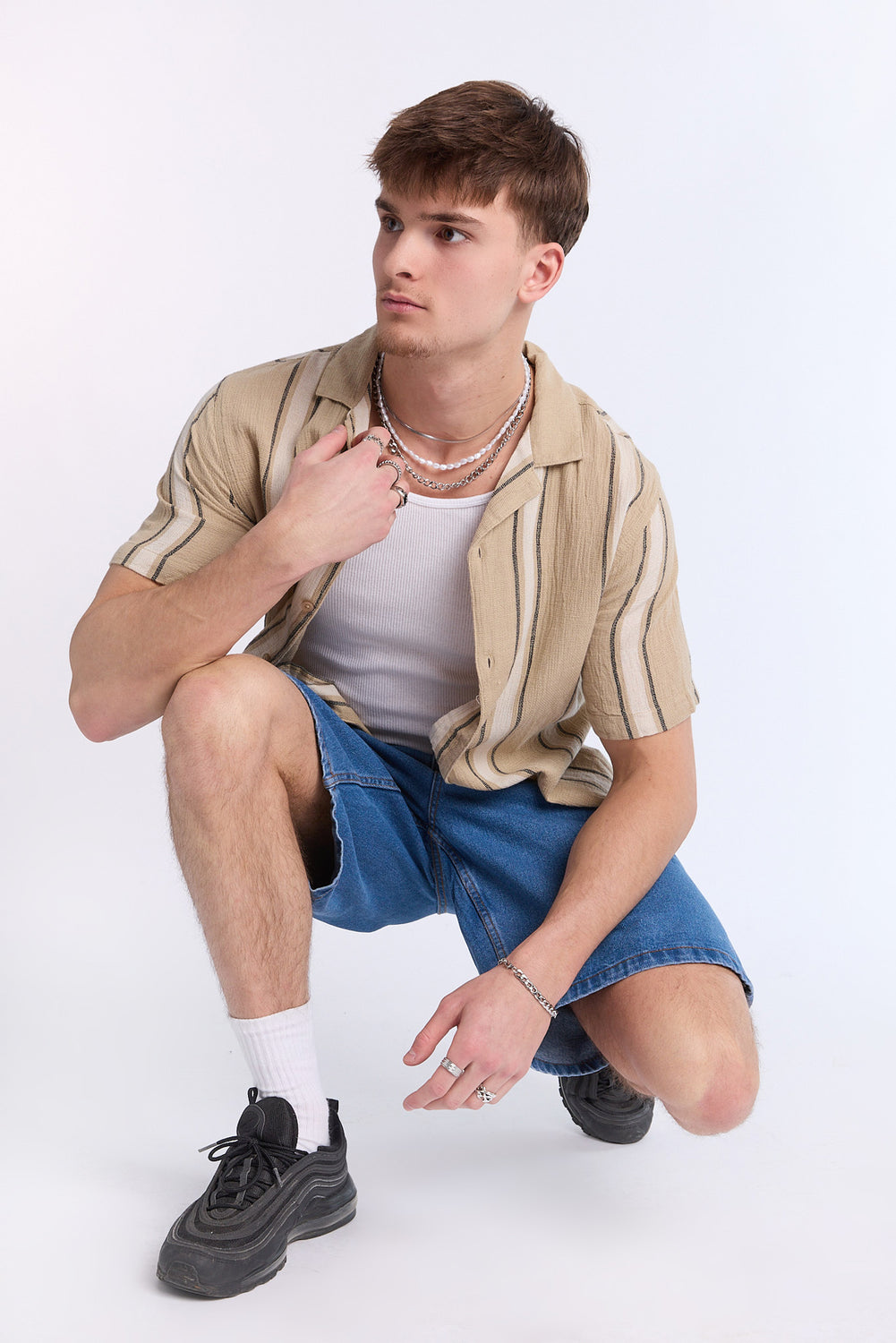 Arsenic Mens Vertical Stripe Gauze Button-Up Arsenic Mens Vertical Stripe Gauze Button-Up