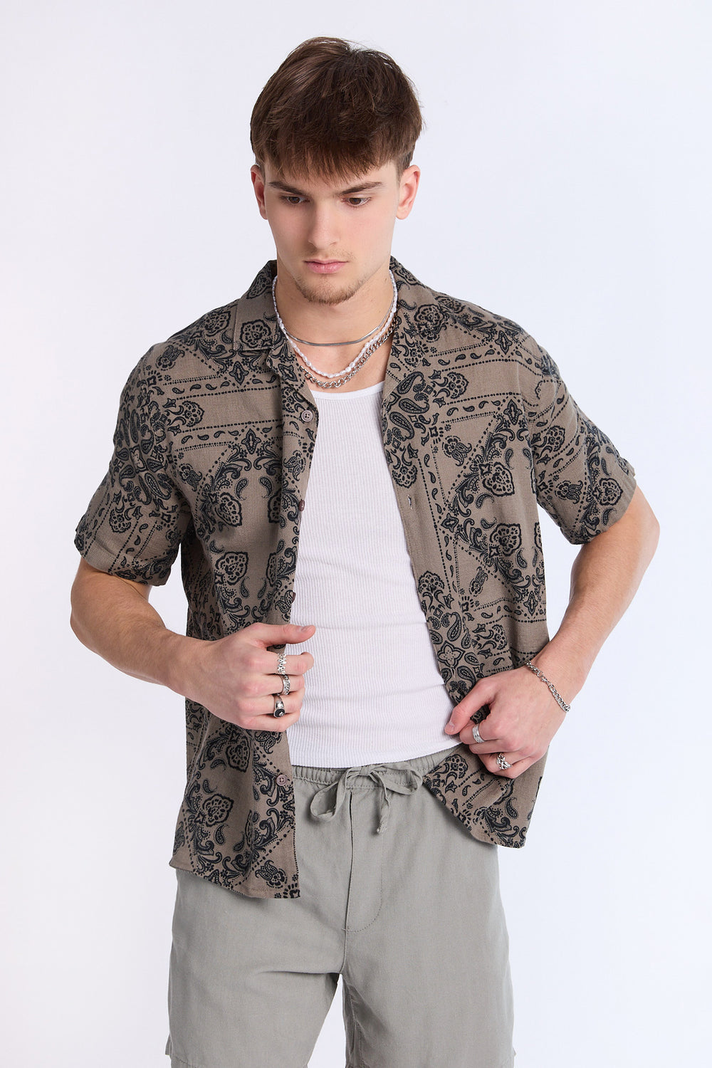 Arsenic Mens Bandana Print Gauze Button-Up Arsenic Mens Bandana Print Gauze Button-Up