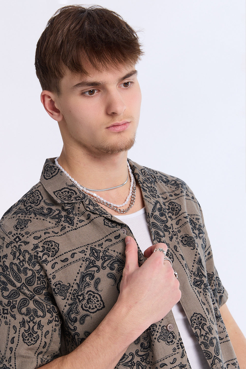 Arsenic Mens Bandana Print Gauze Button-Up Arsenic Mens Bandana Print Gauze Button-Up
