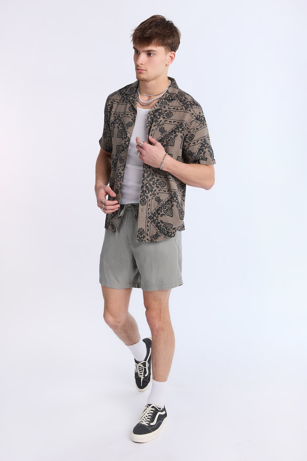 Arsenic Mens Bandana Print Gauze Button-Up Arsenic Mens Bandana Print Gauze Button-Up