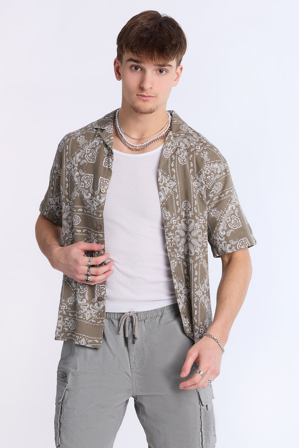 Arsenic Mens Bandana Print Gauze Button-Up Arsenic Mens Bandana Print Gauze Button-Up