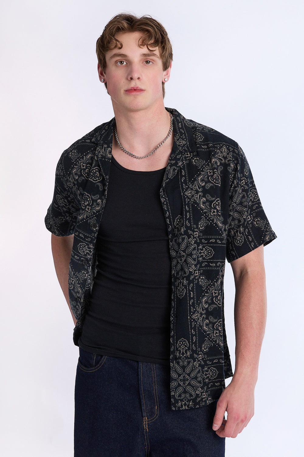 Arsenic Mens Bandana Print Gauze Button-Up Arsenic Mens Bandana Print Gauze Button-Up