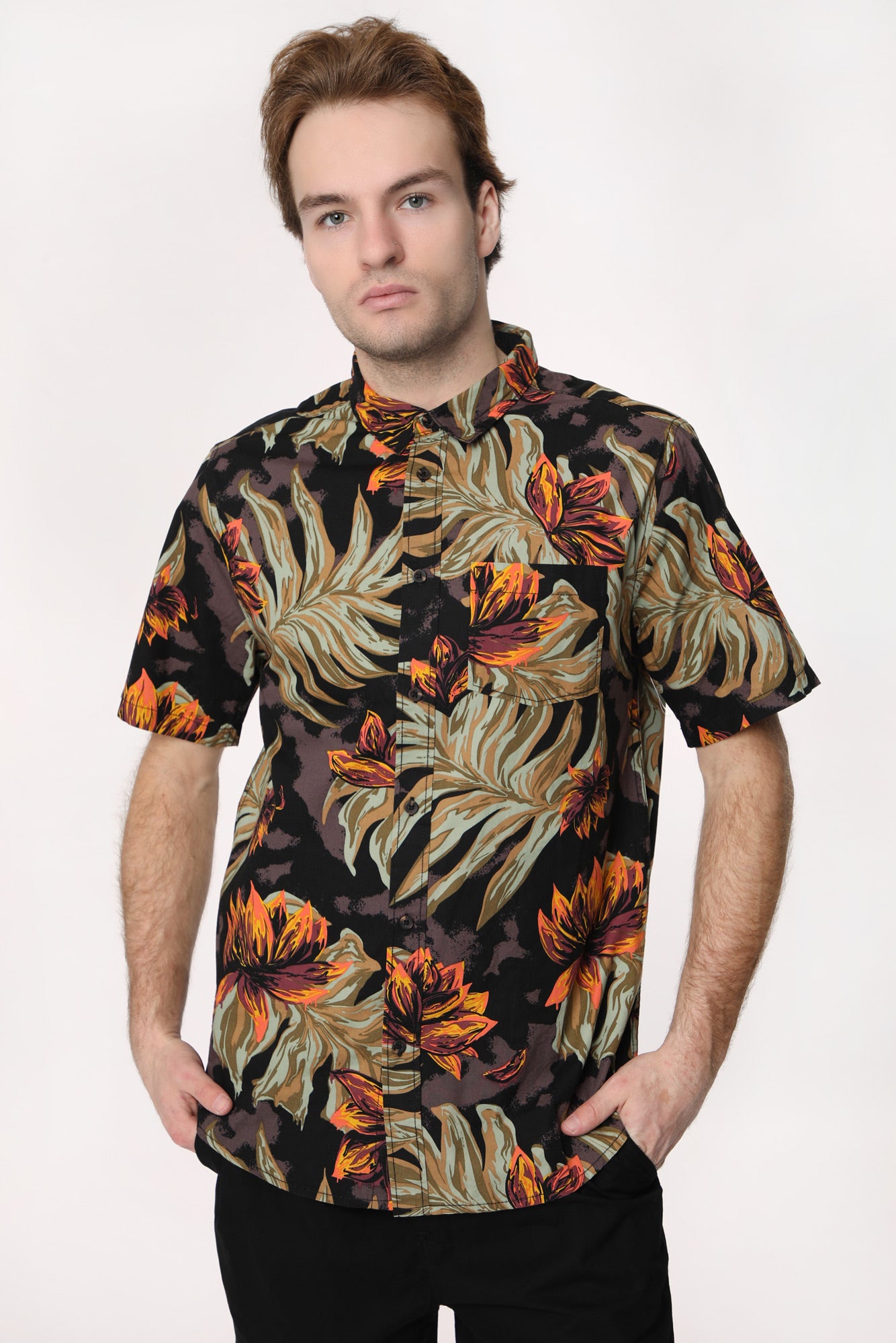 Zoo York Mens Tropical Printed Button-Up - Black /