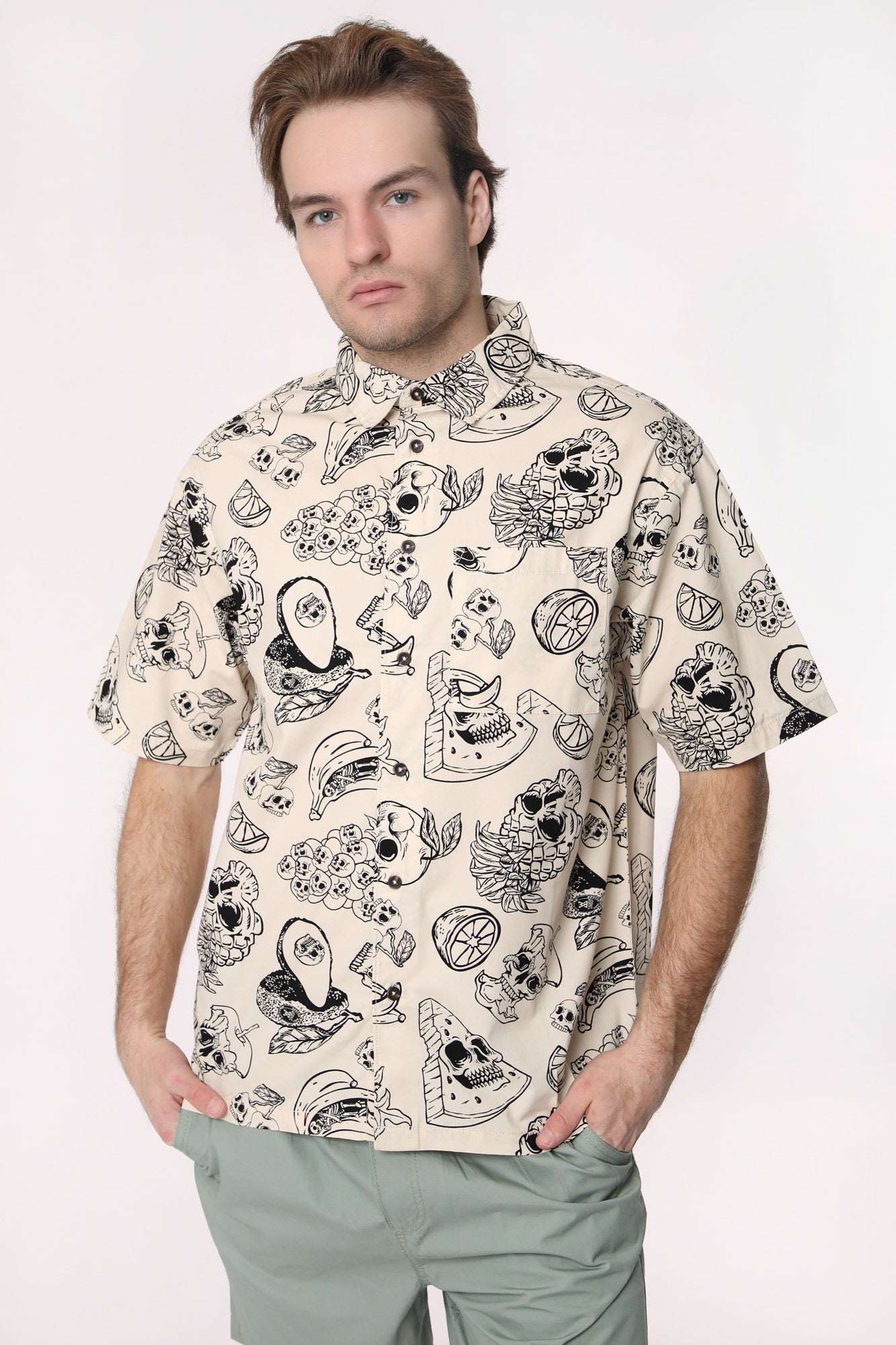 Arsenic Mens Printed Button-Up - Off White /