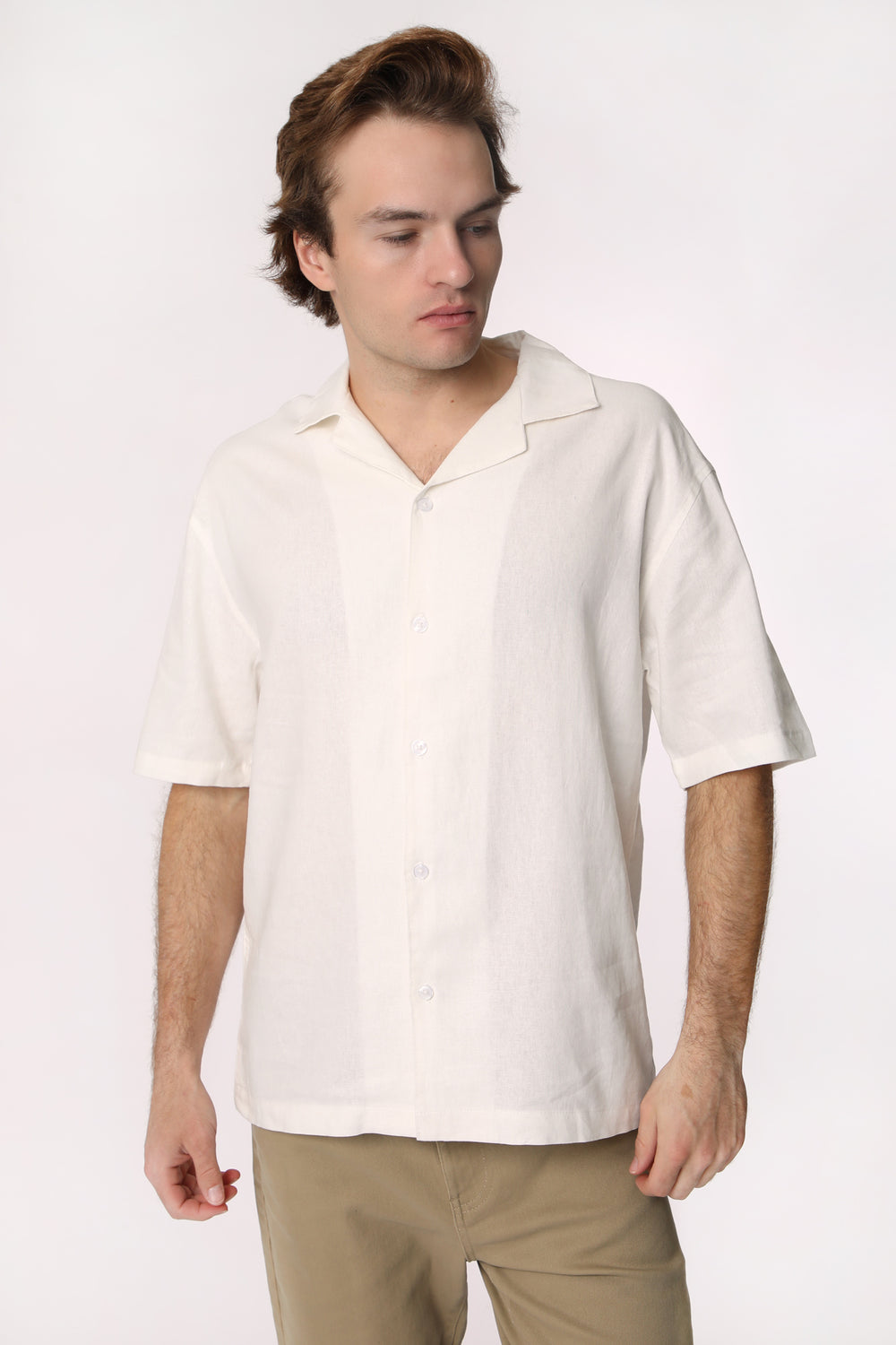 West49 Mens Linen Button-Up White