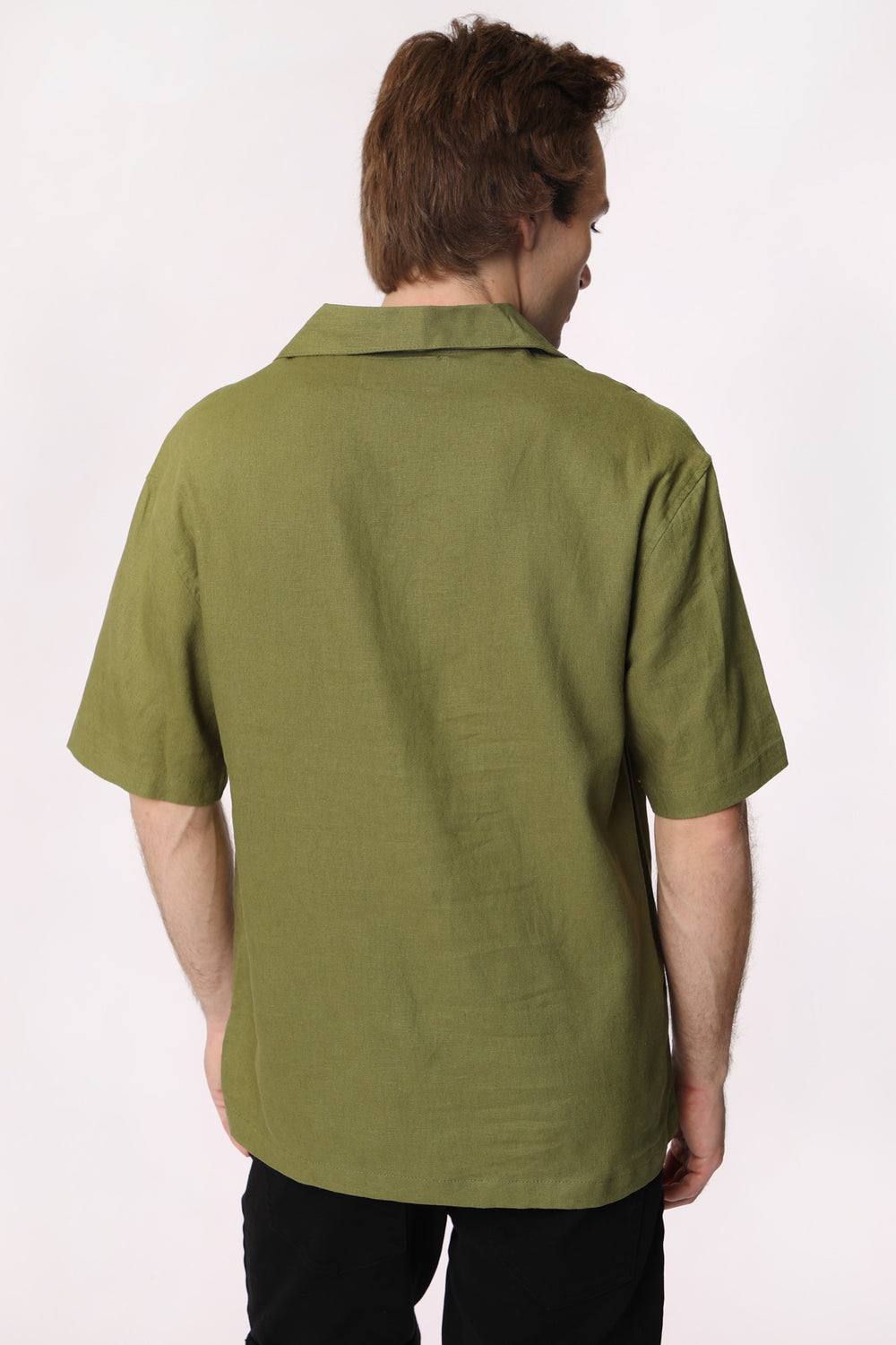West49 Mens Linen Button-Up Dark Green