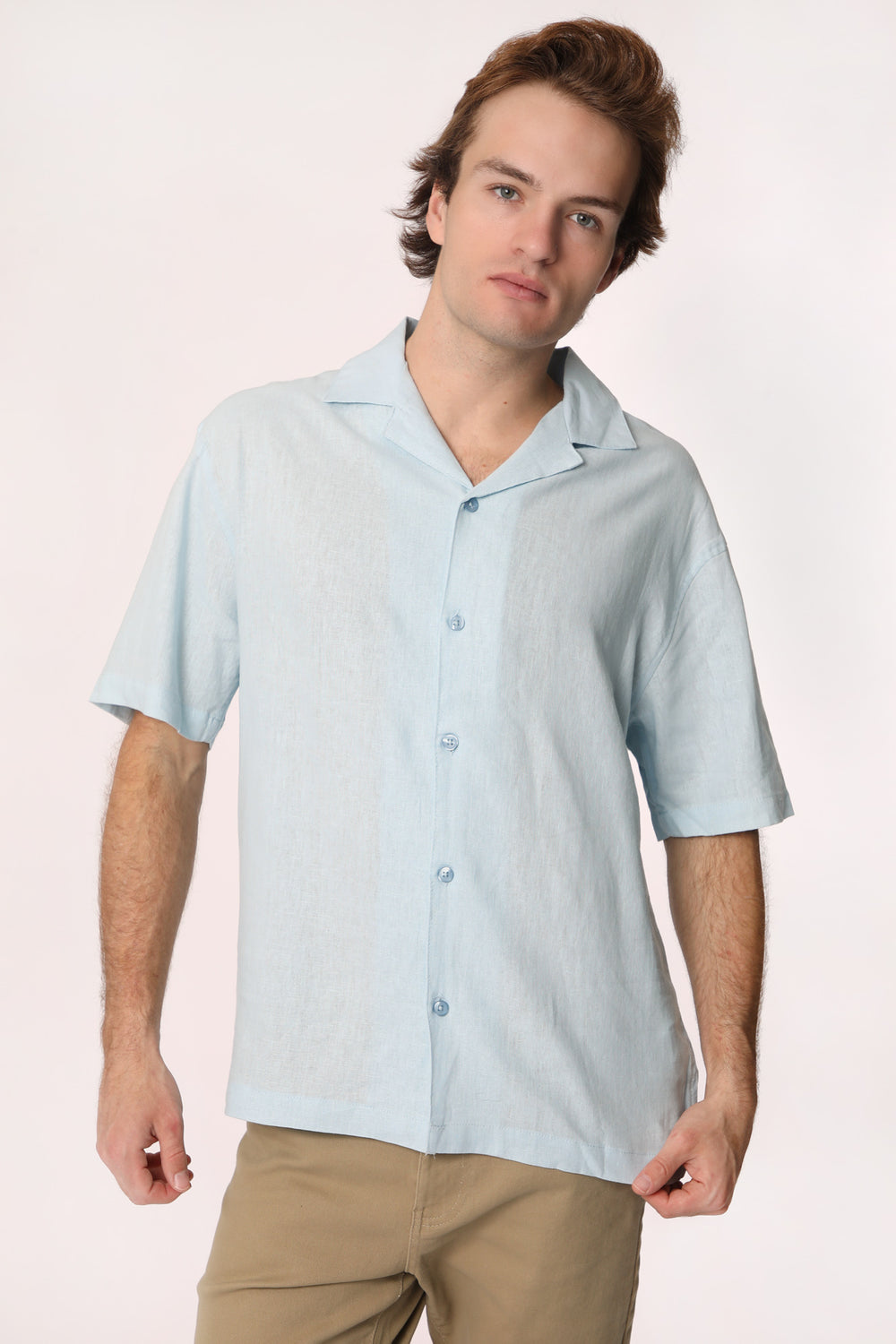 West49 Mens Linen Button-Up Light Blue